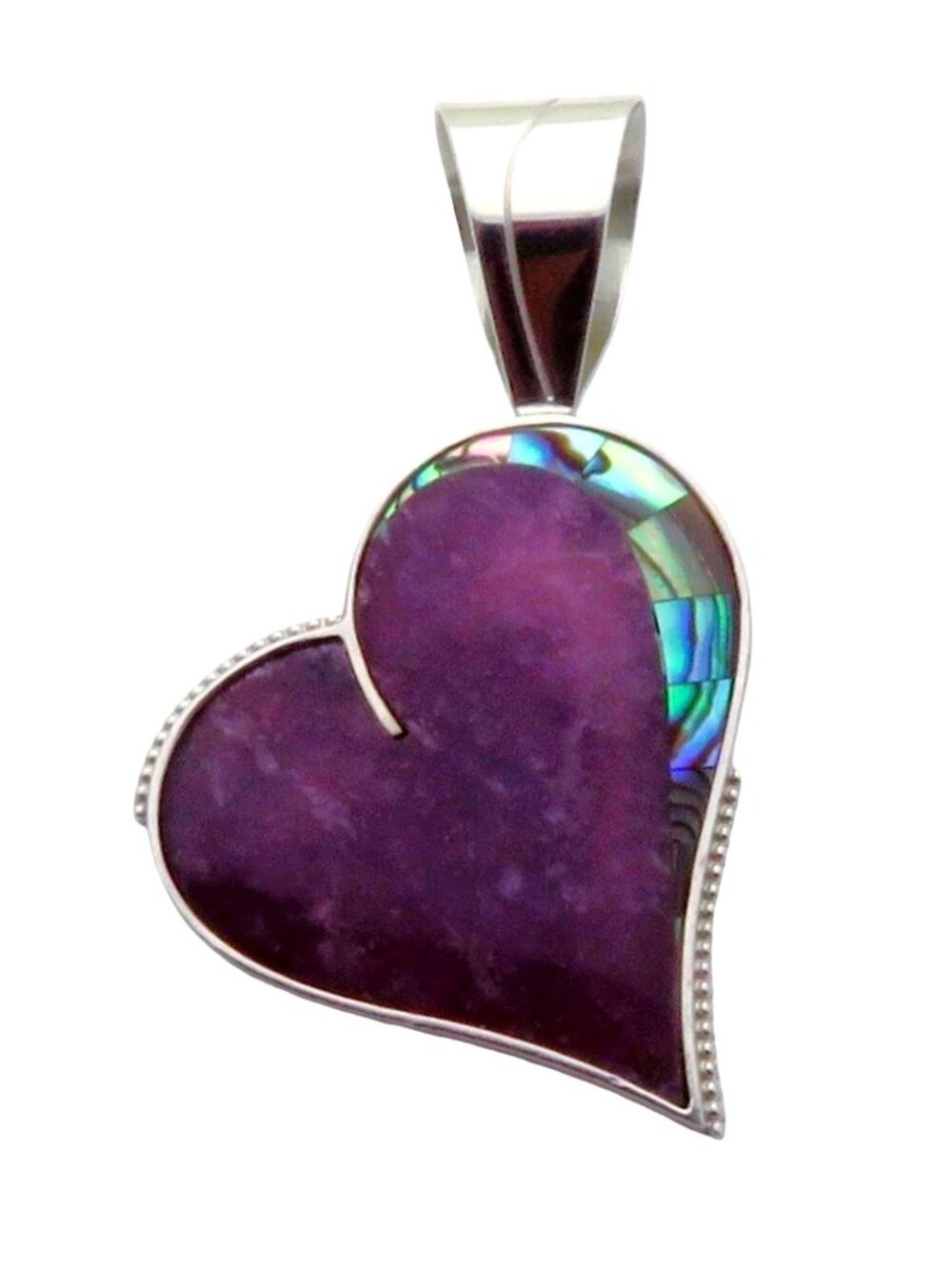 Vintage Jay King DTR Sterling Silver Purple Lepidolite Abalone Heart Pendant New